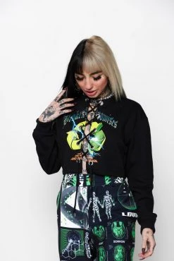 BROKEN PROMISES Garbage Lace Front Crew Sweatshirt