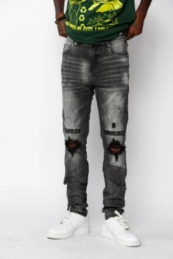 CASH Stitch And Rip Denim - Smoke Grey Bottoms