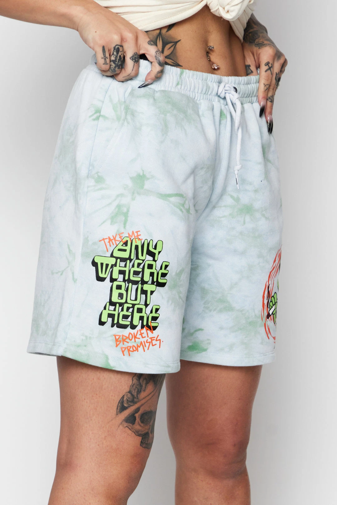 BROKEN PROMISES Bottoms Outsider Tie Dye Shorts Green
