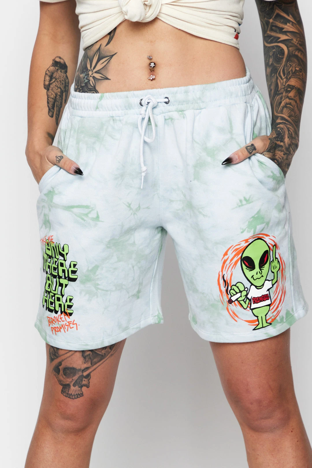 BROKEN PROMISES Bottoms Outsider Tie Dye Shorts Green
