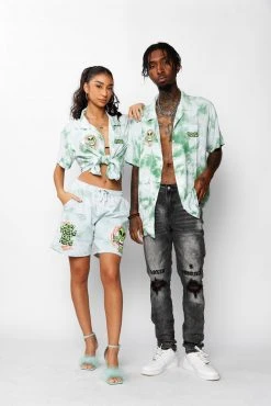 BROKEN PROMISES Outsider Button Up Tie Dye Green