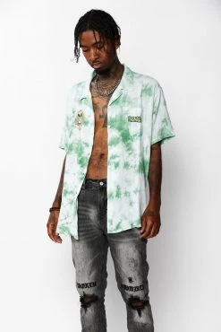 BROKEN PROMISES Outsider Button Up Tie Dye Green