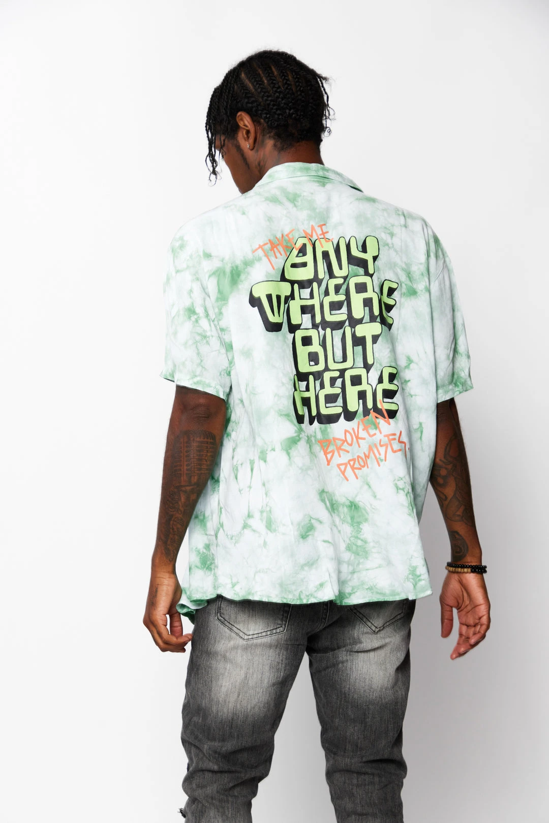 BROKEN PROMISES Outsider Button Up Tie Dye Green