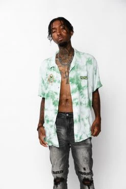 BROKEN PROMISES Outsider Button Up Tie Dye Green