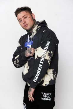 BROKEN PROMISES Abduction Bleach Dye Hoodie Black