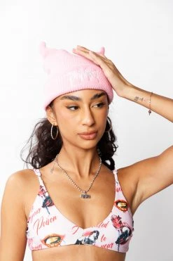 BROKEN PROMISES Headwear Graveyard Devil Horn Beanie - Pink
