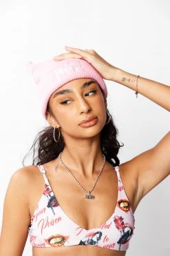 BROKEN PROMISES Headwear Graveyard Devil Horn Beanie - Pink