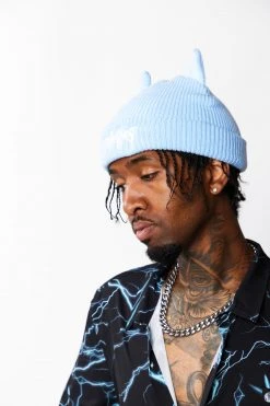 BROKEN PROMISES Graveyard Devil Horn Beanie - Blue Headwear