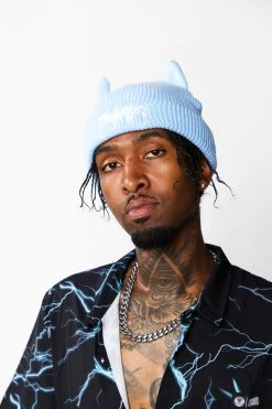 BROKEN PROMISES Graveyard Devil Horn Beanie - Blue Headwear