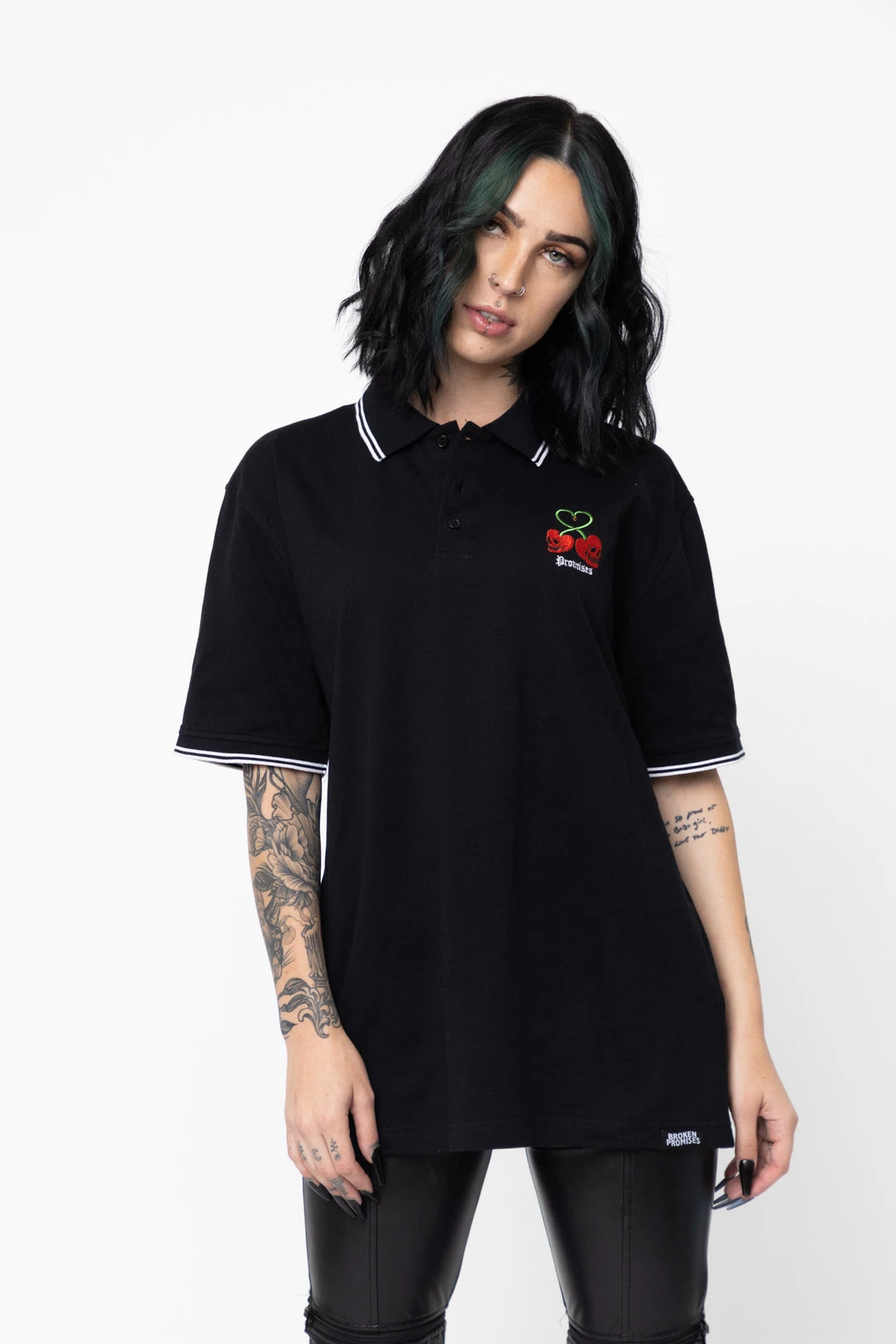 BROKEN PROMISES Stress Me S/S Polo Black Shirts