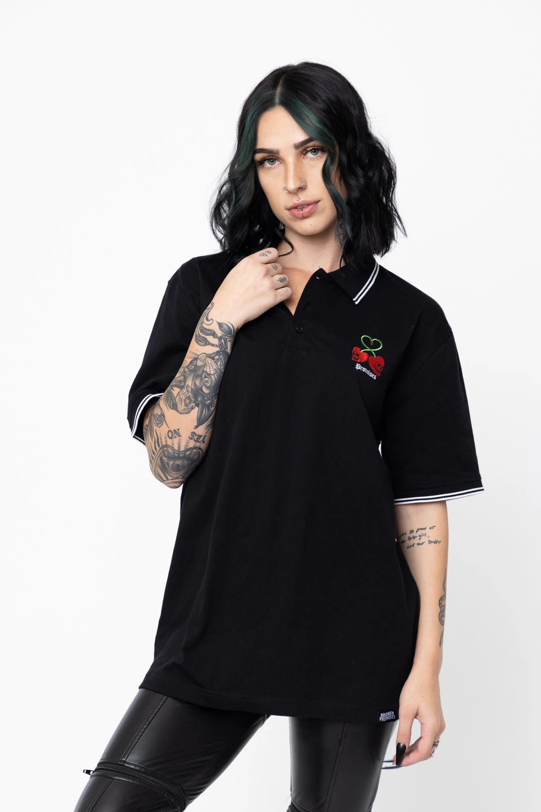 BROKEN PROMISES Stress Me S/S Polo Black Shirts