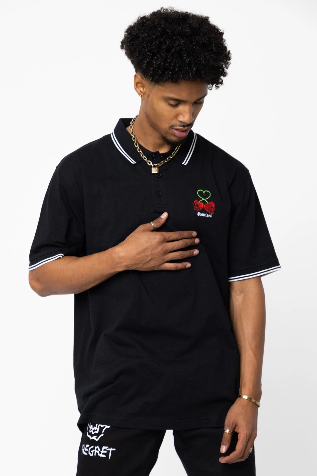 BROKEN PROMISES Stress Me S/S Polo Black Shirts