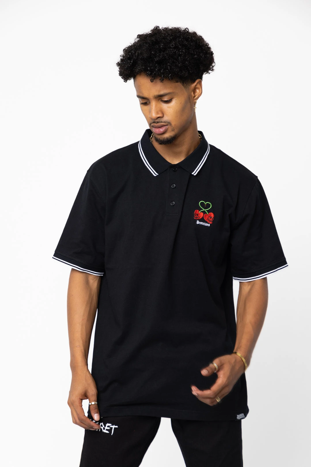 BROKEN PROMISES Stress Me S/S Polo Black Shirts