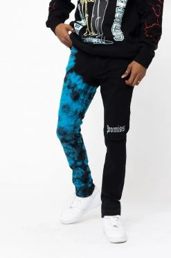 BROKEN PROMISES Slogan Split Dye Denim Blk/Blue