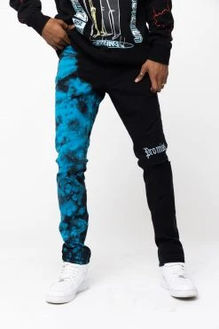 BROKEN PROMISES Slogan Split Dye Denim Blk/Blue