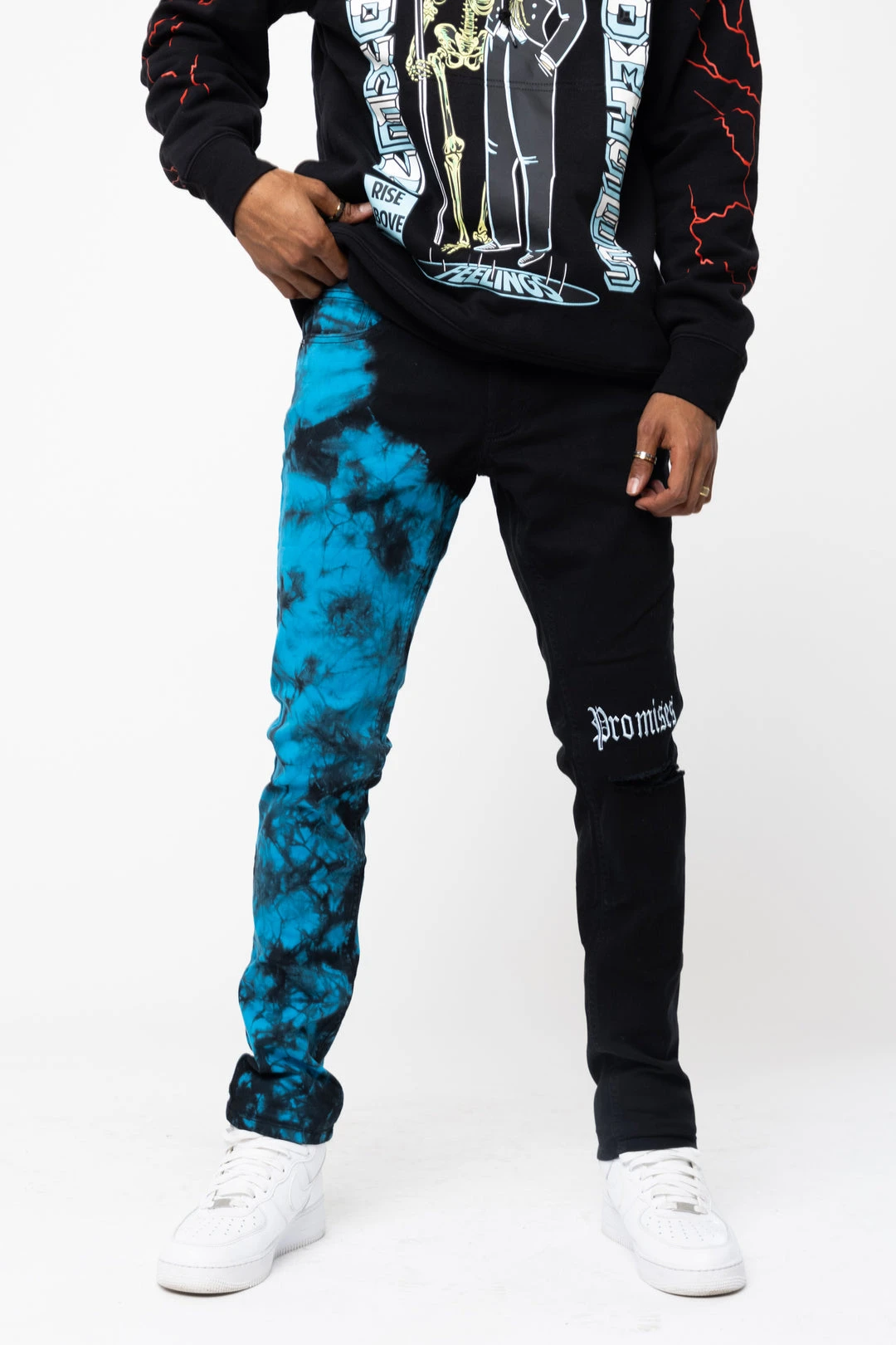 BROKEN PROMISES Slogan Split Dye Denim Blk/Blue