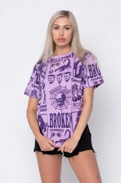 BROKEN PROMISES Demon Lover AOP Tee Purple Shirts