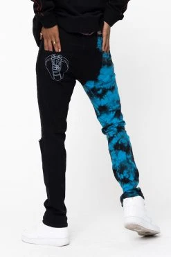 BROKEN PROMISES Slogan Split Dye Denim Blk/Blue