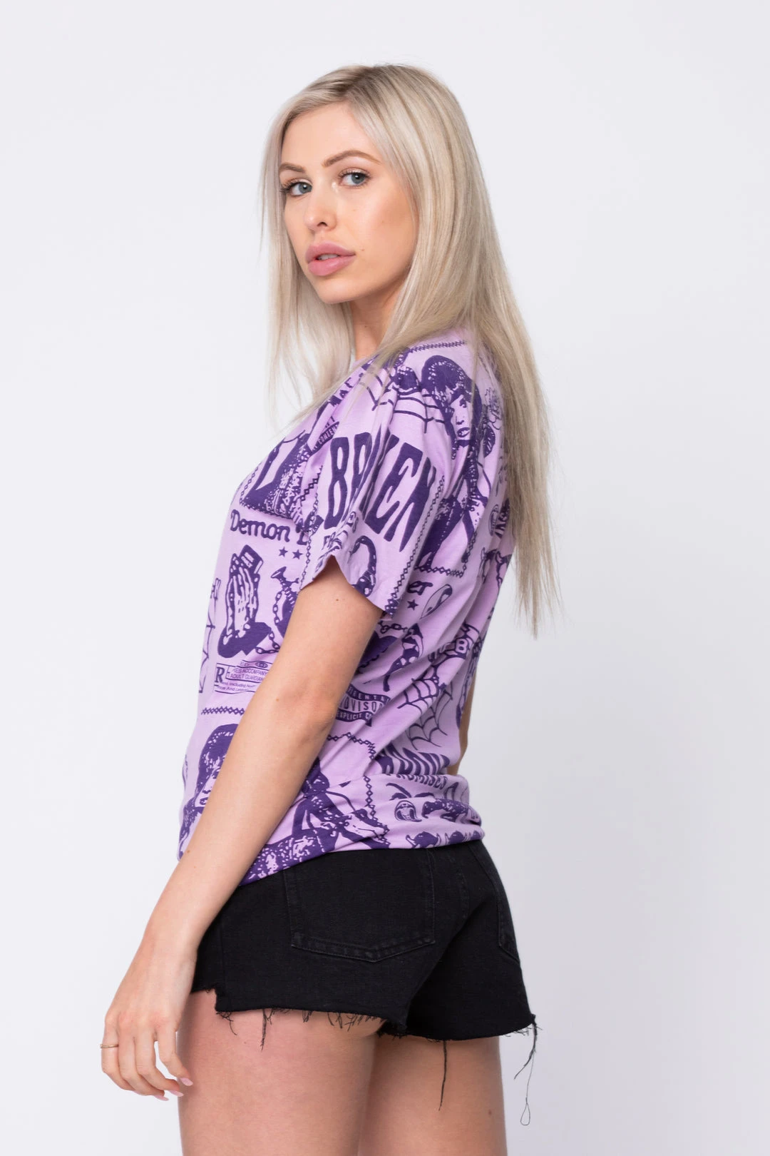 BROKEN PROMISES Demon Lover AOP Tee Purple Shirts