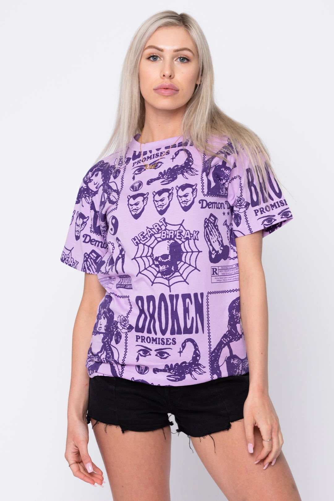 BROKEN PROMISES Demon Lover AOP Tee Purple Shirts