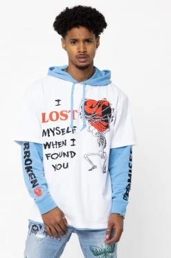 BROKEN PROMISES Hoodies Lost Myself Stacked Pullover Hoodie Blue