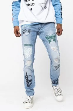 BROKEN PROMISES Now Or Never Printed Denim
