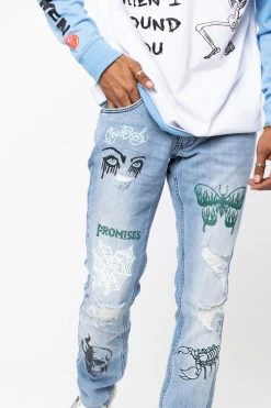 BROKEN PROMISES Now Or Never Printed Denim
