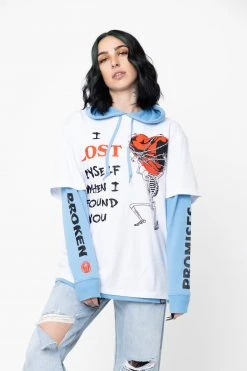 BROKEN PROMISES Hoodies Lost Myself Stacked Pullover Hoodie Blue