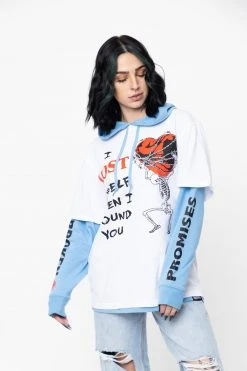 BROKEN PROMISES Hoodies Lost Myself Stacked Pullover Hoodie Blue