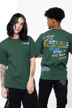 BROKEN PROMISES Emotional Crew Embroidered Tee Forest
