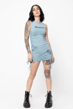 BROKEN PROMISES Love Notes Blue Cinched Dress Womens