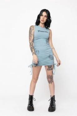 BROKEN PROMISES Love Notes Blue Cinched Dress Womens