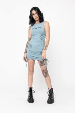 BROKEN PROMISES Love Notes Blue Cinched Dress Womens