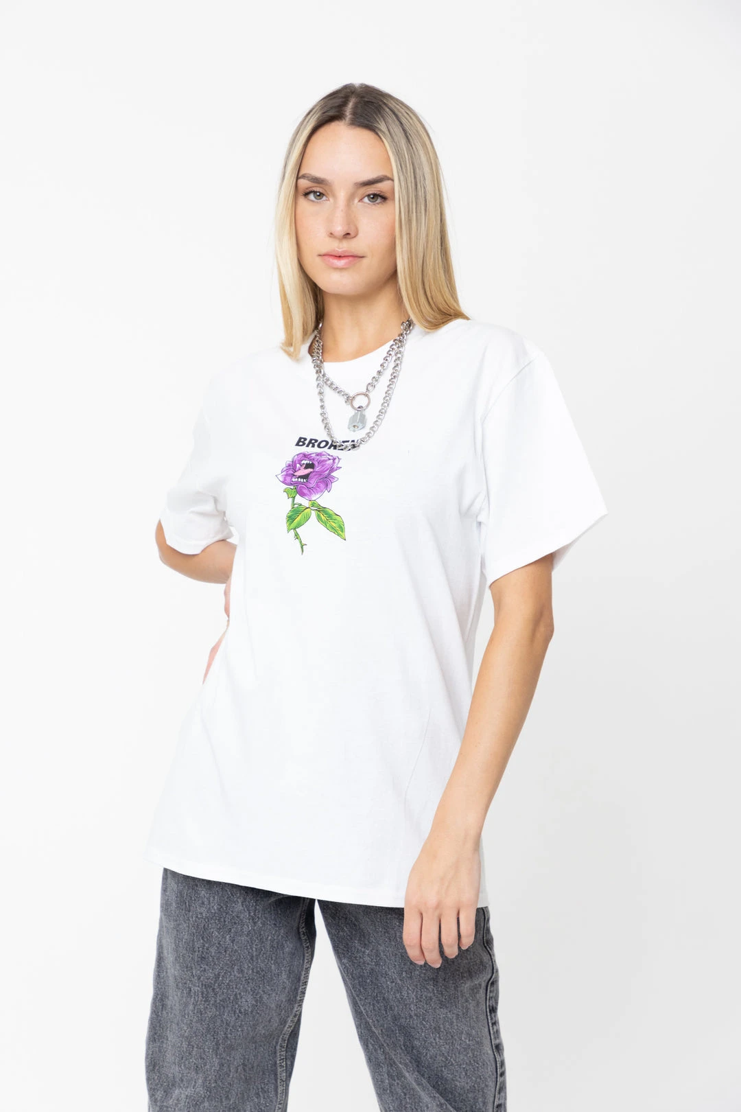 BROKEN PROMISES BP X SC Screaming Thornless S/S Tee White