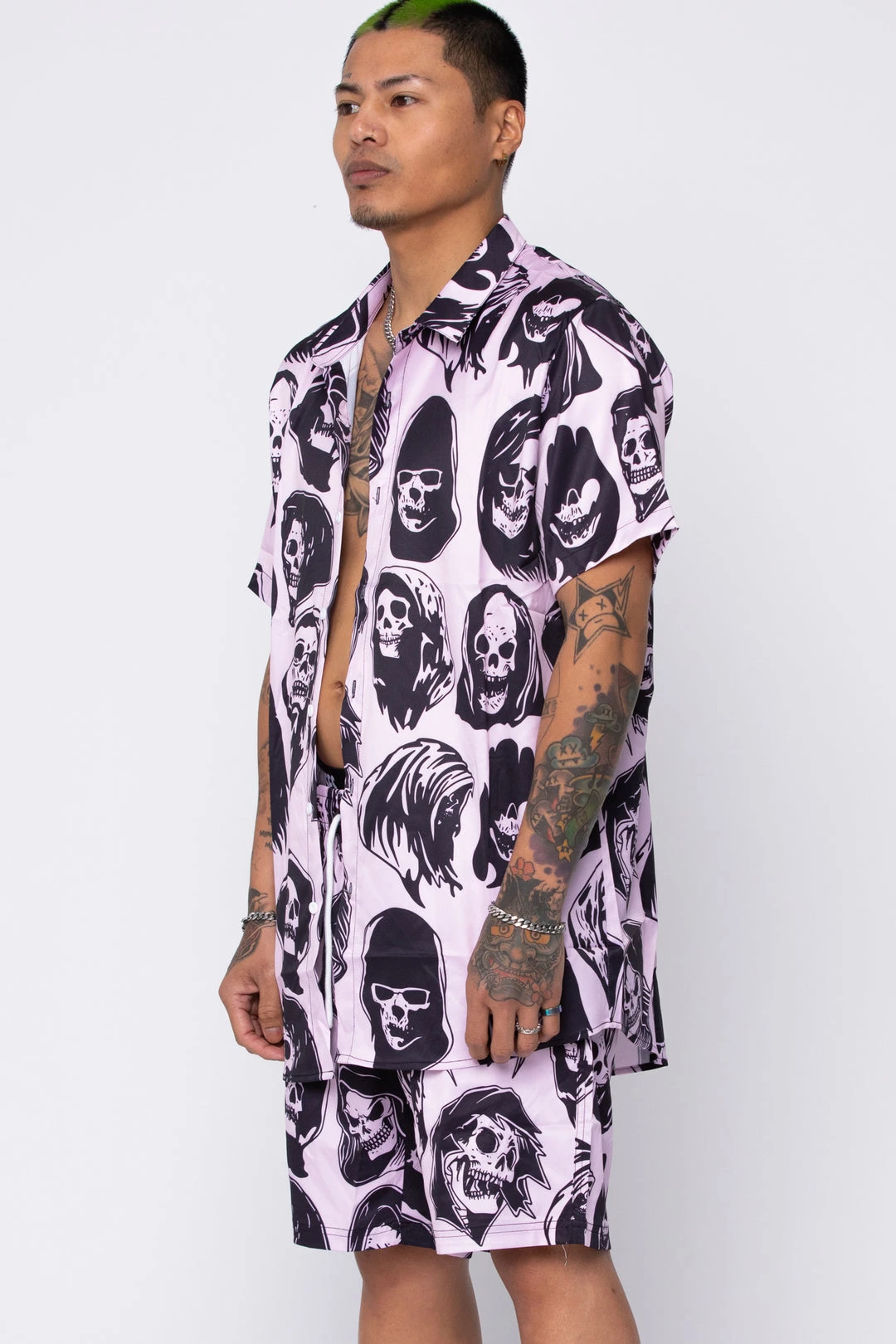 BROKEN PROMISES Reaper Guide Button Up Shirt Pink