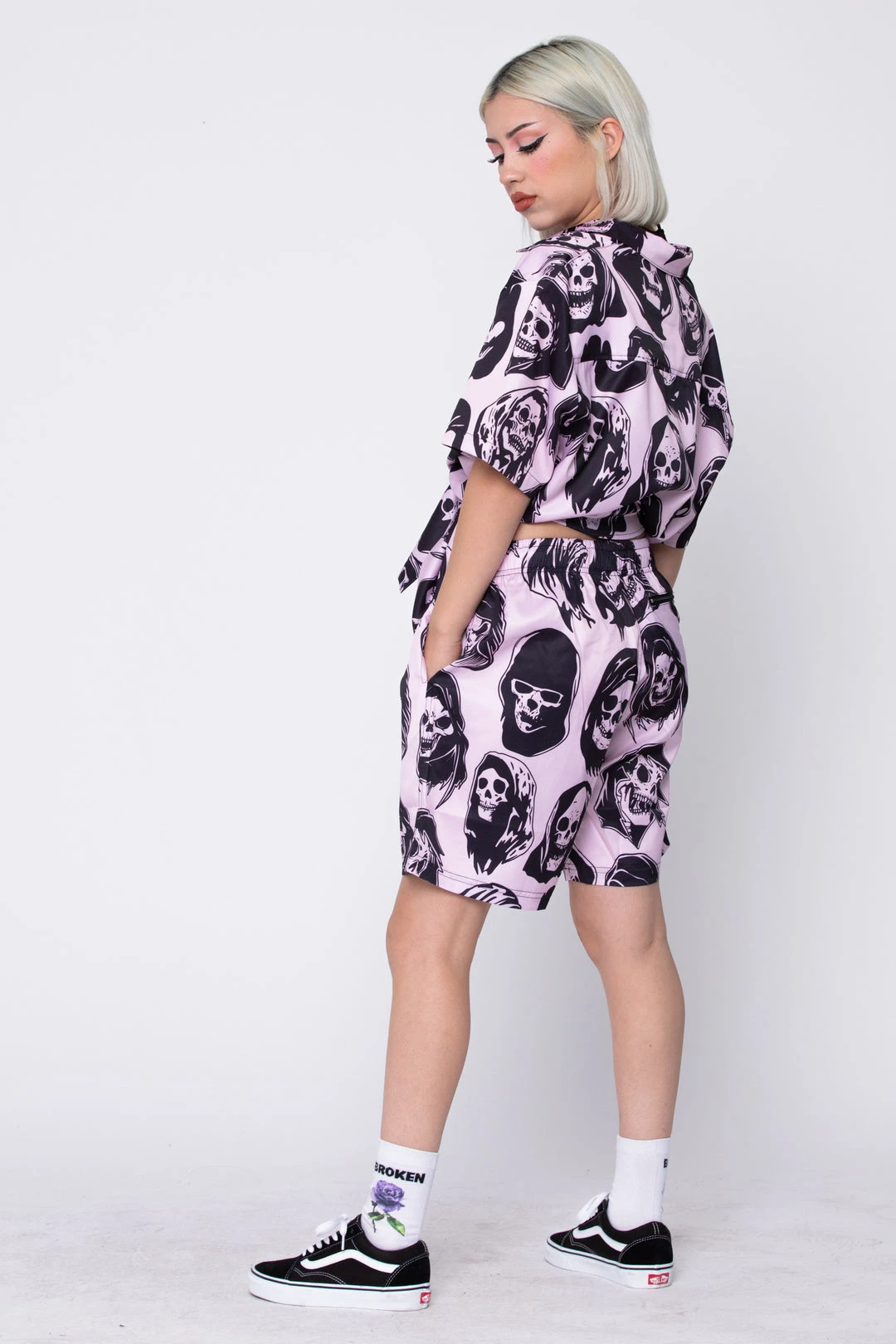 BROKEN PROMISES Reaper Guide Button Up Shirt Pink