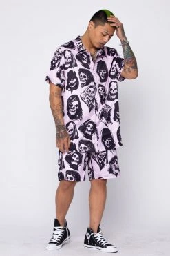 BROKEN PROMISES Reaper Guide Button Up Shirt Pink