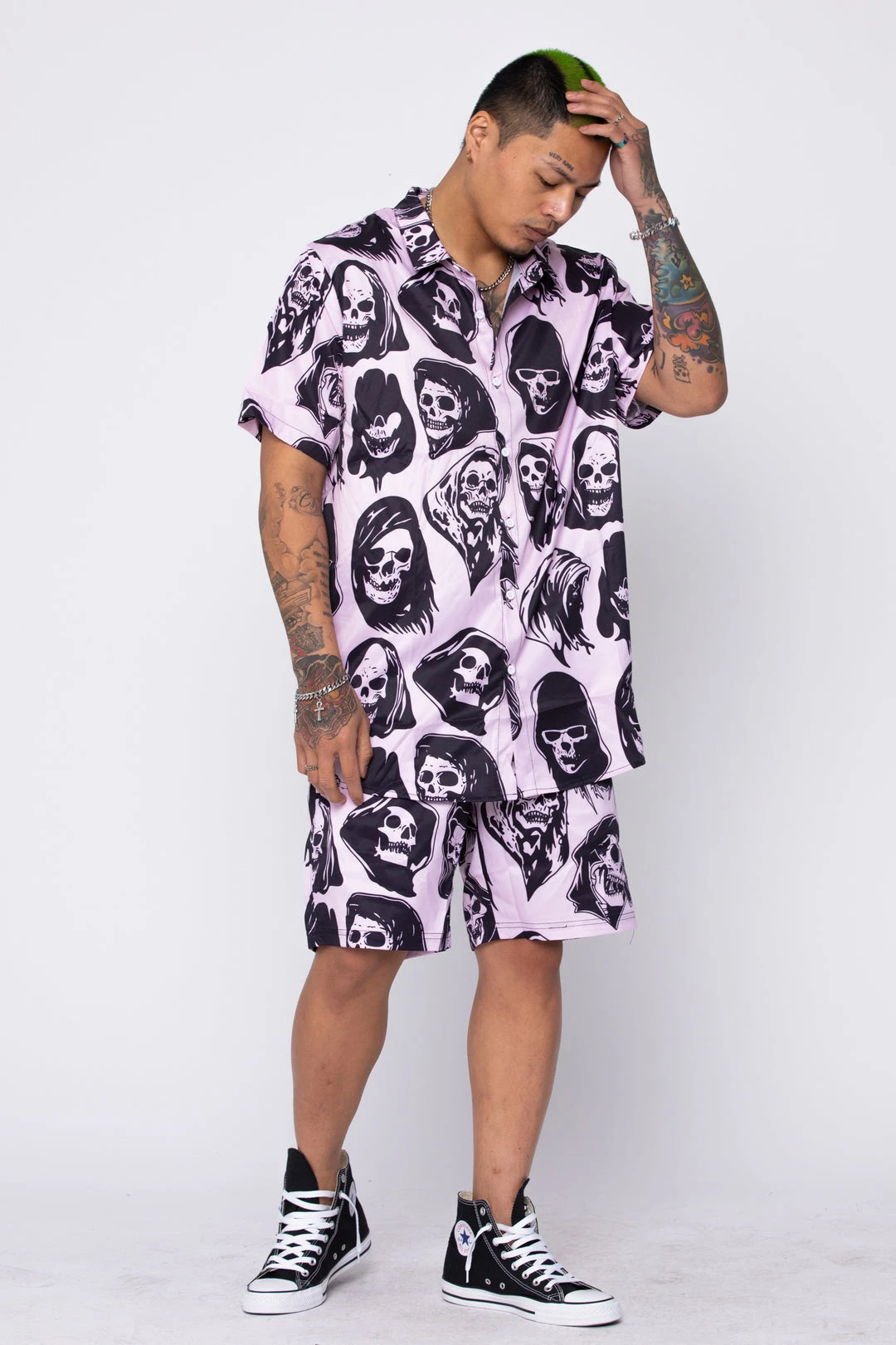 BROKEN PROMISES Reaper Guide Button Up Shirt Pink