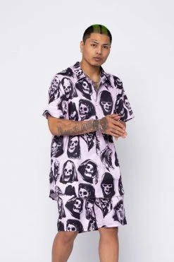 BROKEN PROMISES Reaper Guide Button Up Shirt Pink