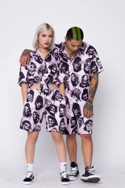 BROKEN PROMISES Reaper Guide Button Up Shirt Pink