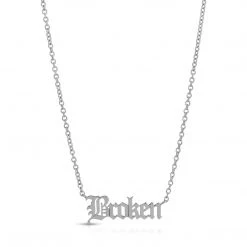 BROKEN PROMISES Broken Nameplate Necklace Silver Jewelry