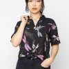 BROKEN PROMISES Womens Dragonflies Tie Front Top Button Up