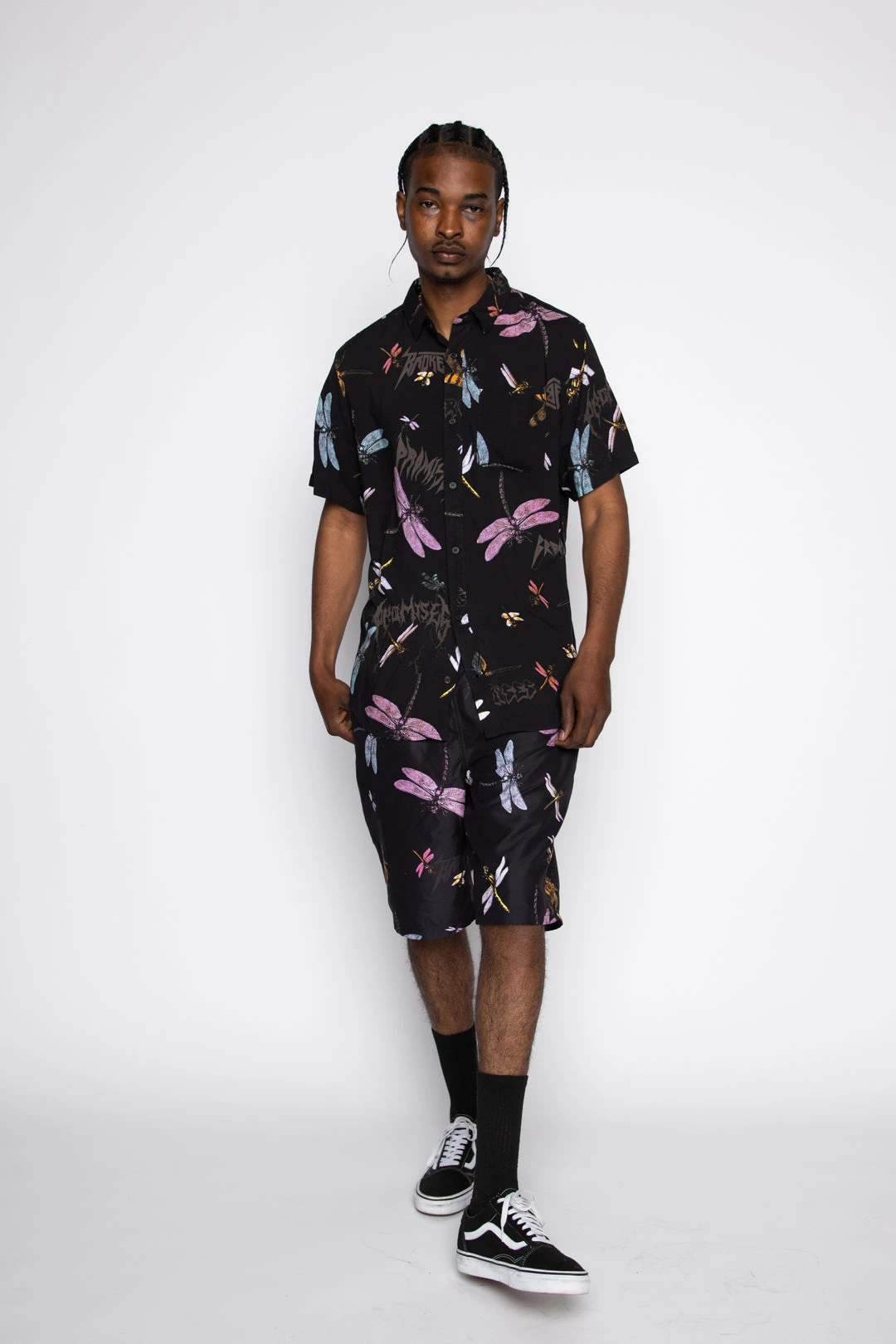 BROKEN PROMISES Mens Dragonflies Button Up Shirt Shirts