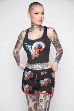 BROKEN PROMISES Womens Juke Jam Crop Tank Black