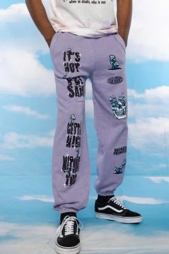 BROKEN PROMISES Bottoms Magical Mushrooms Sweatpants Purple - BPxYH