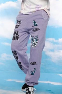 BROKEN PROMISES Bottoms Magical Mushrooms Sweatpants Purple - BPxYH