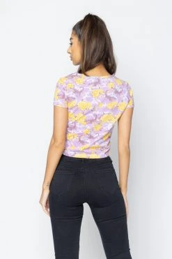 BROKEN PROMISES Womens Scorpion Vines Tie Front Top Purple