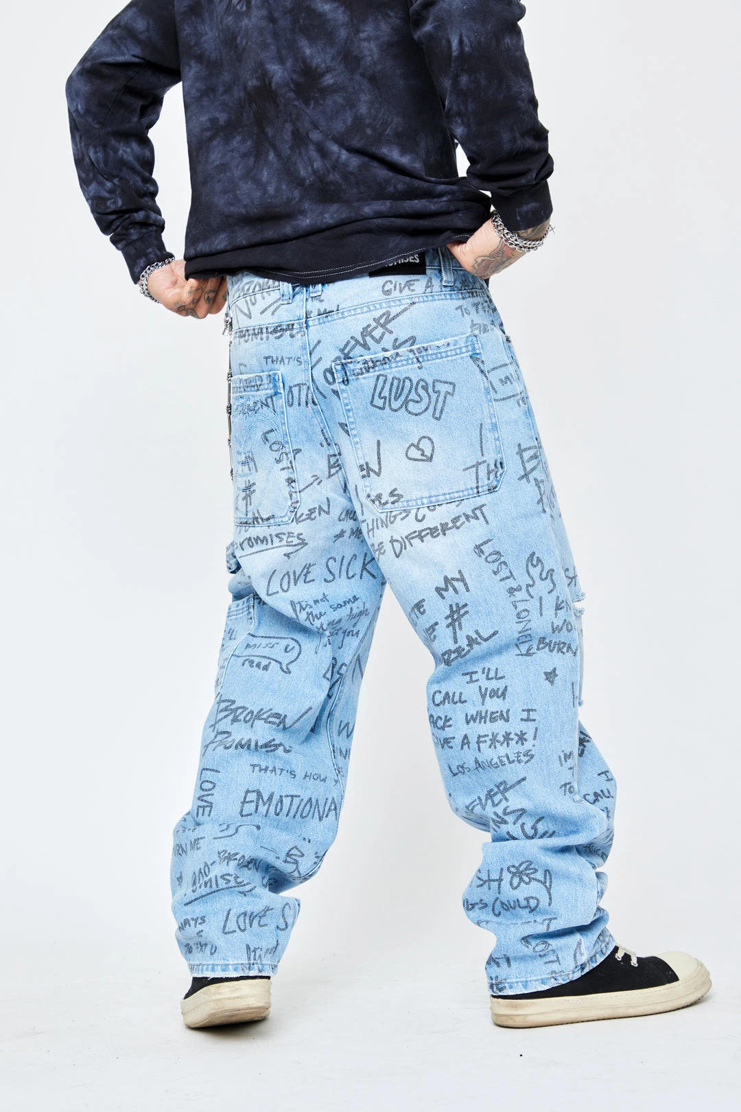 BROKEN PROMISES Bottoms Triple Text Denim
