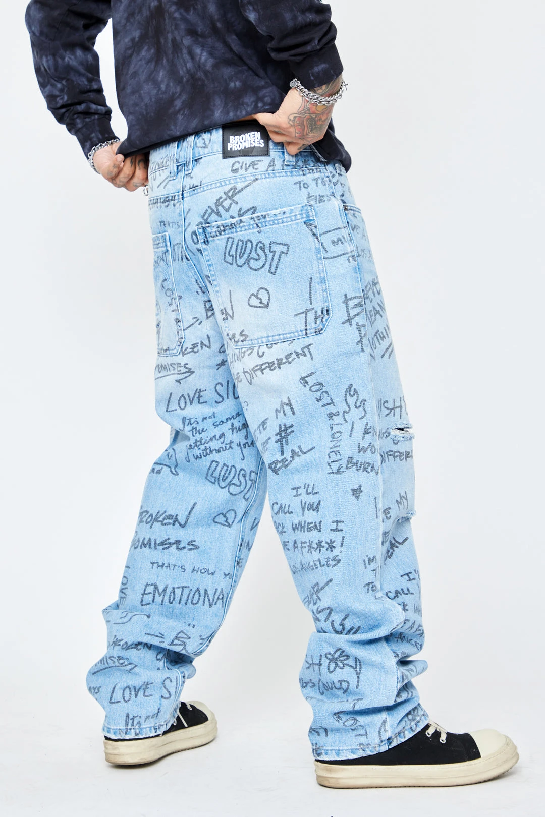 BROKEN PROMISES Bottoms Triple Text Denim