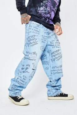BROKEN PROMISES Bottoms Triple Text Denim